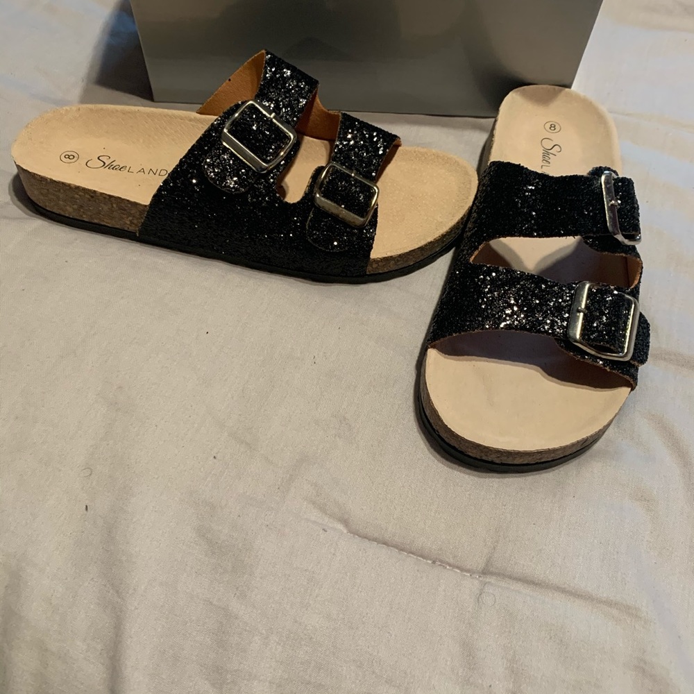 Size 8 slip on sandal Gently used In black sparkle